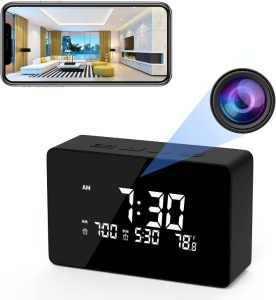 GooSpy Hidden Camera Wireless Spy Camera Alarm Clock Indoor Temperature Display HD 1080P Nanny Camera Night Vision Motion Detection Alarm & Record Remote Access Via Android/iOS App